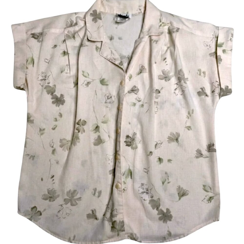 Vintage Floral Button Down Blouse Cottagecore Grannycore Short Sleeve Size S